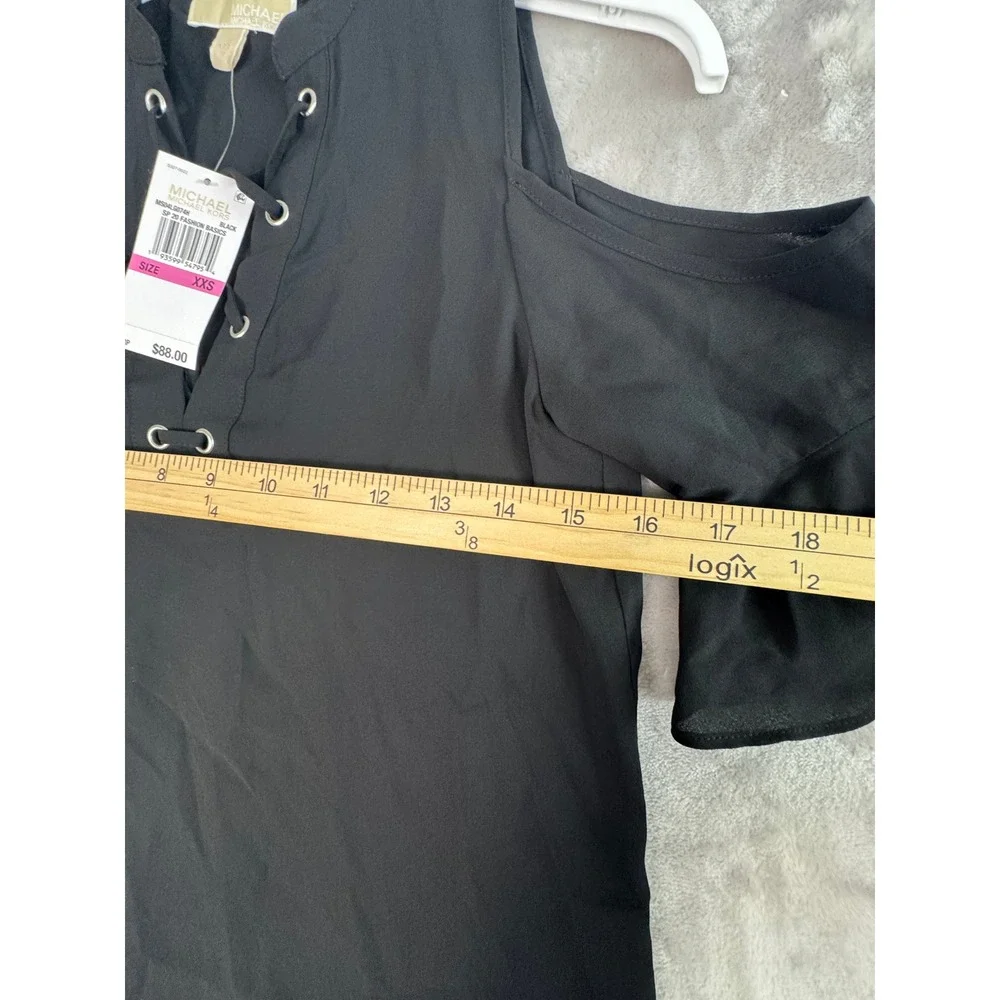 Michael‎ Kors Cold Shoulder Lace Up Bell Sleeve Dress, Size XXS, Black